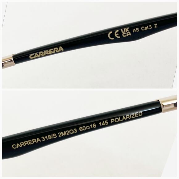 CARRERA 318 Double Bridge Pilot Sunglasses Black Gold UNISEX NEW - Picture 8 of 9